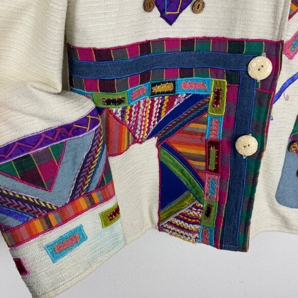 Parsley & Sage Novelty Small Multicolor Mixed Media Cotton Jacket Patchwork GUC - Picture 4 of 12